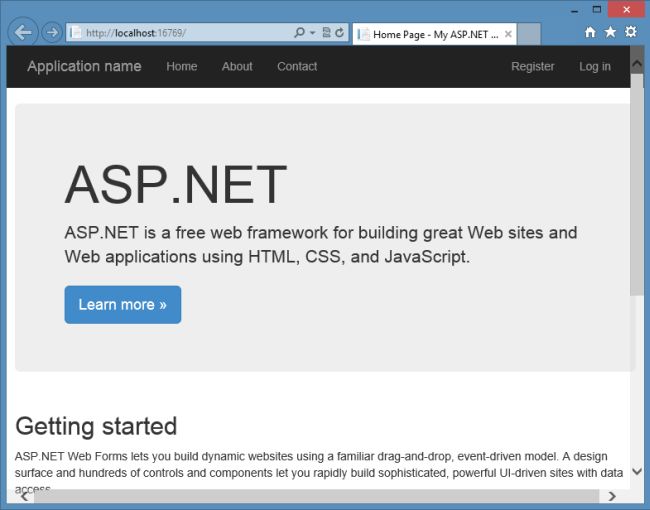 Appplication Page in Web Forms Template
